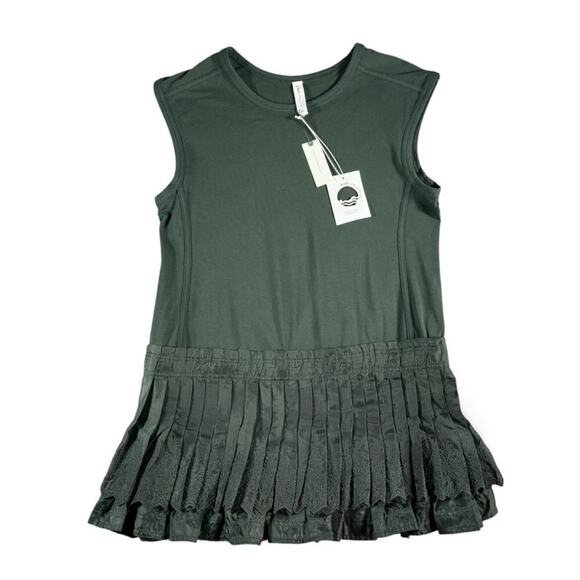 $128 NWT Daily Practice by Anthropologie Solid D Green Pleated Mini Dress L - Picture 3 of 5